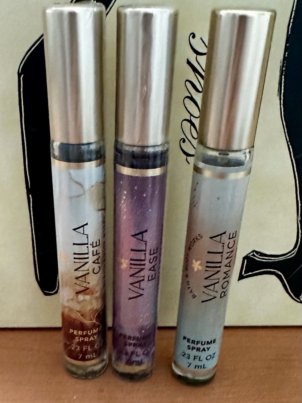 Vanilla Perfume Mini Parfum Spray Trio - Café, Ease, Romance